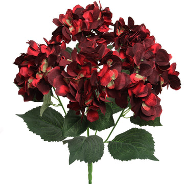 21" Burgundy Artificial Hydrangea Bush, 5 Heads – Realistic Silk Flowers